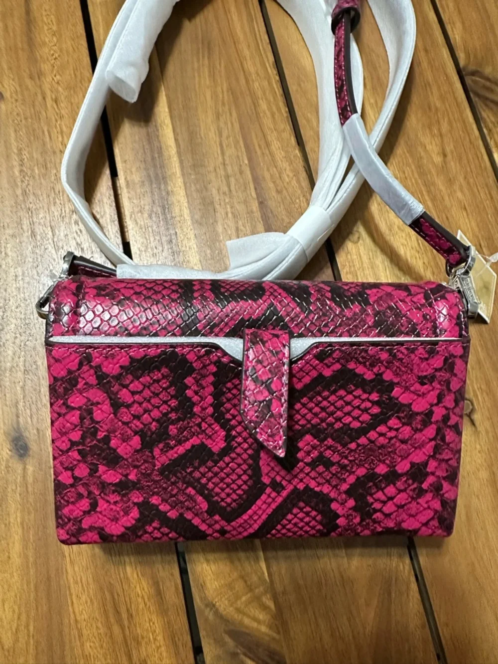 NWT MICHAEL KORS Pink Leather Snakeskin-Print Crossbody Bag